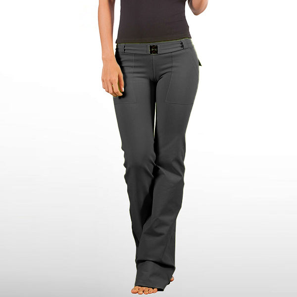 Pantalones de yoga con corte de botas y bolsillos con solapa para mujer