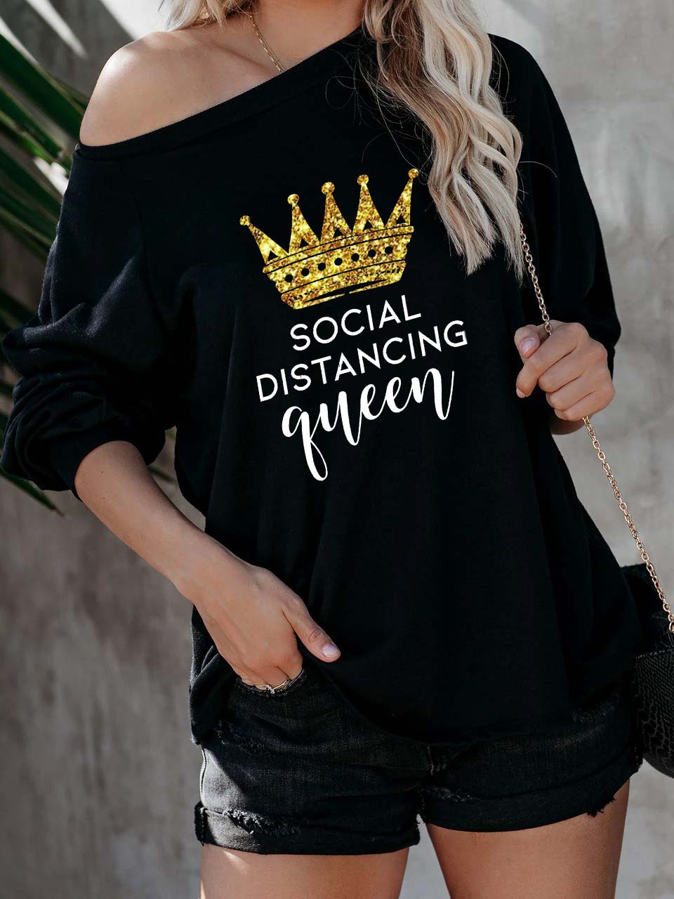 Social Distancing Queen Off-Shoulder Top