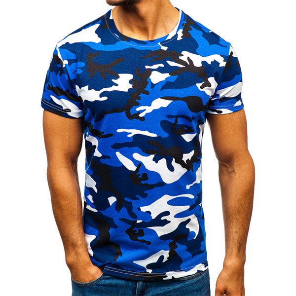 Camisa de cuello redondo con estampado de camuflaje para hombre