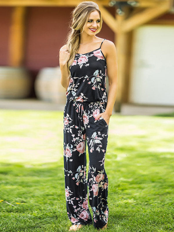 Frauen Sling Print Loose Jumpsuit