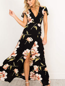 Maxikleid mit Blumenmuster und V-Ausschnitt