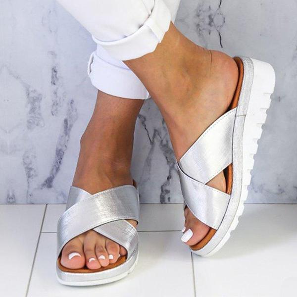 Summer Comfortable Plain Peep Toe Casual Slippers