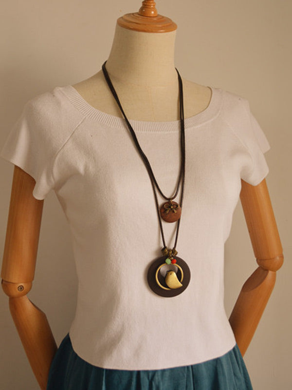 Collar de arco de pájaro de madera de doble capa de estilo vintage literario