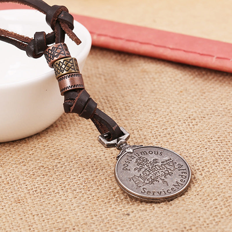 Collar de cuero genuino estilo vintage para hombre