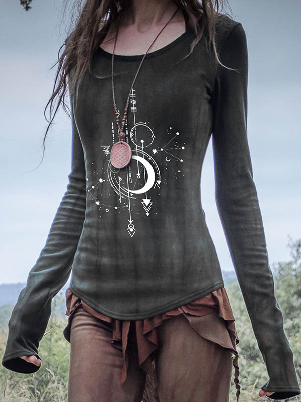 Lässiges, unregelmäßig bedrucktes Langarm-Oberteil für Damen