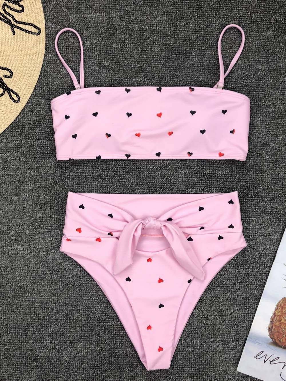 Traje de baño sexy y lindo con estampado de amor y cintura alta