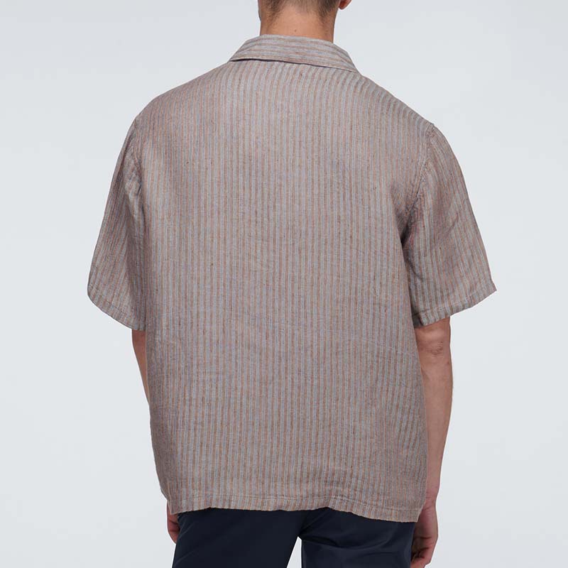 Vyriški pagrindiniai lengvi, laisvi, patogiai dryžuoti, trumpomis rankovėmis ekologiški lininiai marškiniai