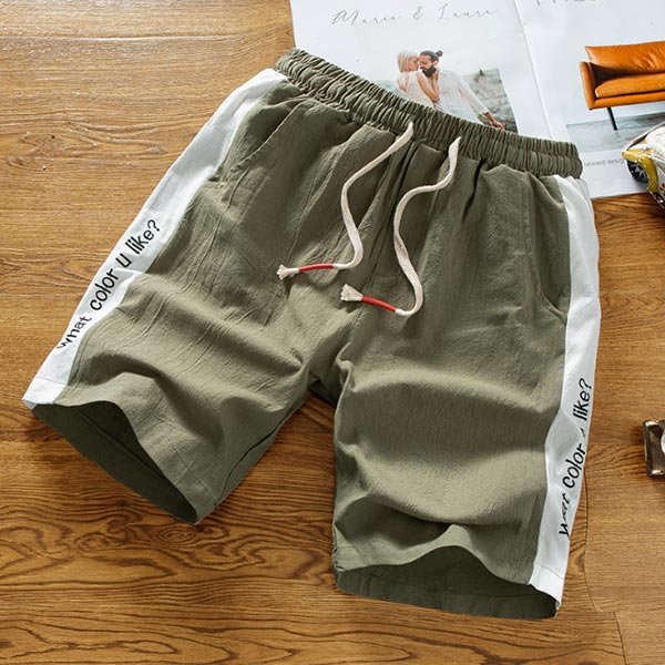 Shorts de algodón y lino elásticos para hombre