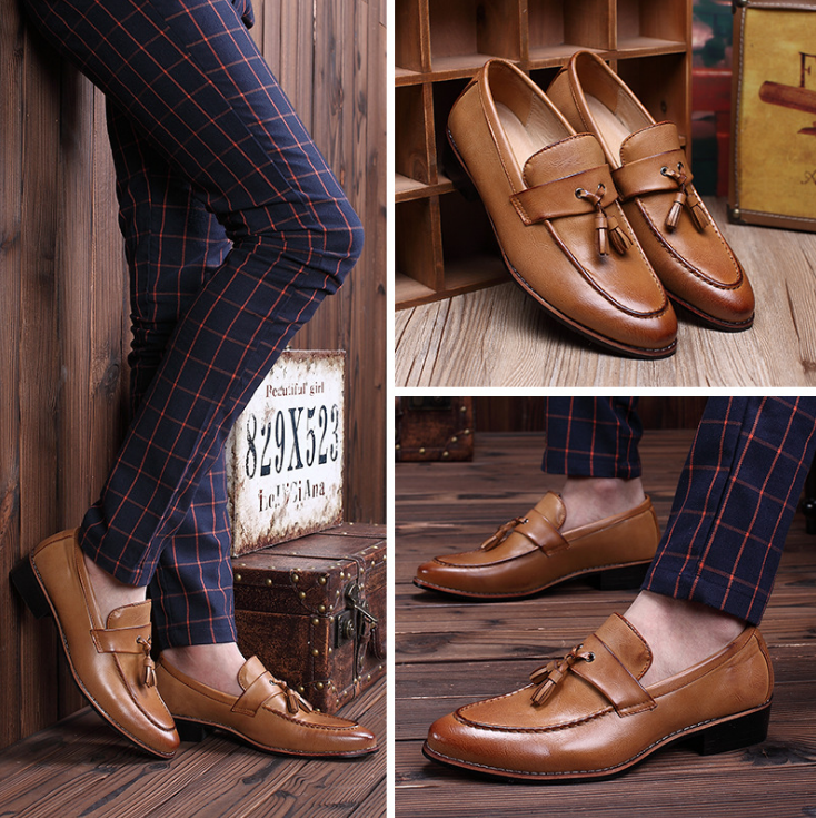 Mocasines de cuero con decoración de borlas para hombre Zapatos de vestir sin cordones