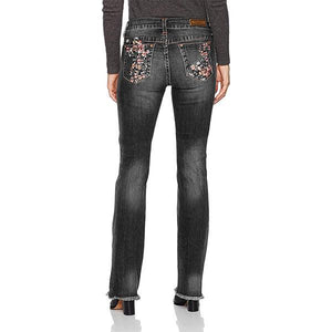 Jeans florales bordados, pirateados y elásticos
