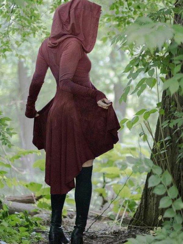 Vintage Vintage gefärbte Baumwoll-Mischung Casual Hooded Dress