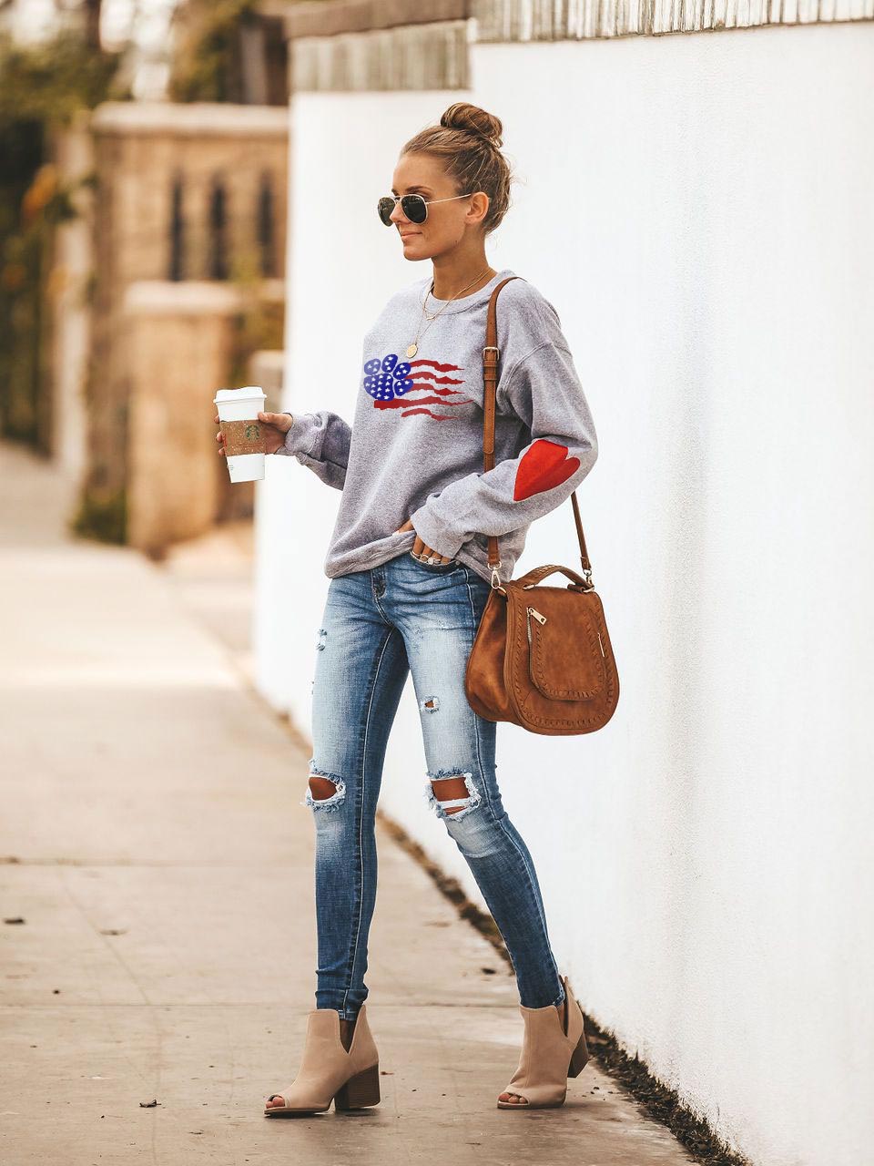 Suéter Langarm con estampado de pata de bandera de Estados Unidos