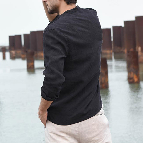 Bequemes dünnes lässiges Langarmhemd aus Leinen für Herren