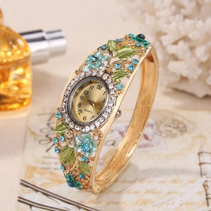 Reloj de pulsera de flores de cristal de lujo