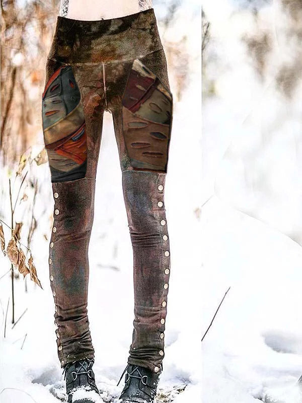 Polainas elásticas con botones de camuflaje retro para mujer