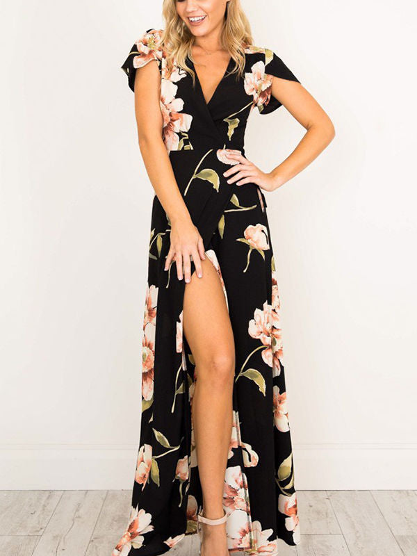 Maxikleid mit Blumenmuster und V-Ausschnitt