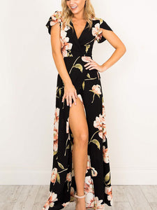 Maxikleid mit Blumenmuster und V-Ausschnitt