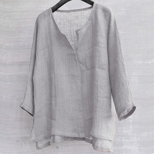 Camisa de lino ligera y cómoda para hombre con escote en V