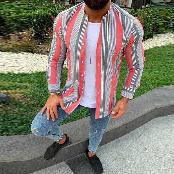 Camisa de lino cómoda a rayas para hombre