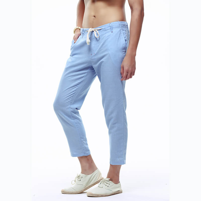 Piernas finas y ligeras de verano para hombres, pantalones de algodón de lino transpirables