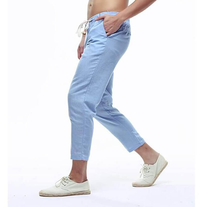 Piernas finas y ligeras de verano para hombres, pantalones de algodón de lino transpirables