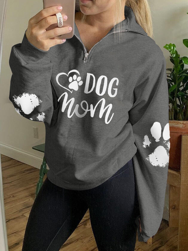 Damen DOG MOM Paw Print Zip Top