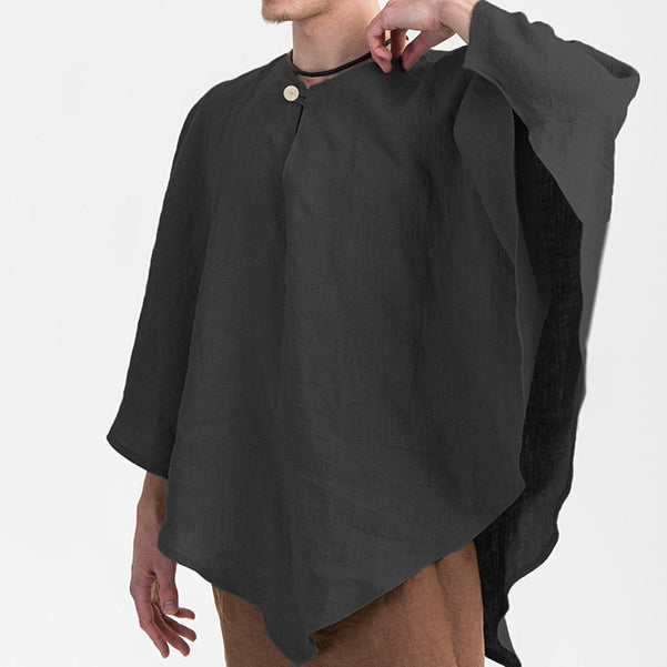 Herren einfarbiges unregelmäßig geschnittes Leinen-Poncho