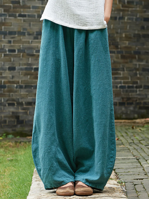 Pantalones vintage cómodos de lino con bolsillo de lino suave para mujer