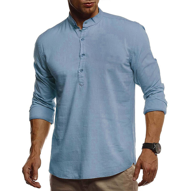 Camisa de lino sencilla, transpirable y ligera con manga larga.