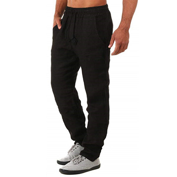 Negabaritinės medvilninės ir lininės kelnės vyrams su laisva virve