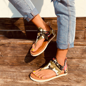 Damen Summer Beach Camouflage Casual Tangasandalen