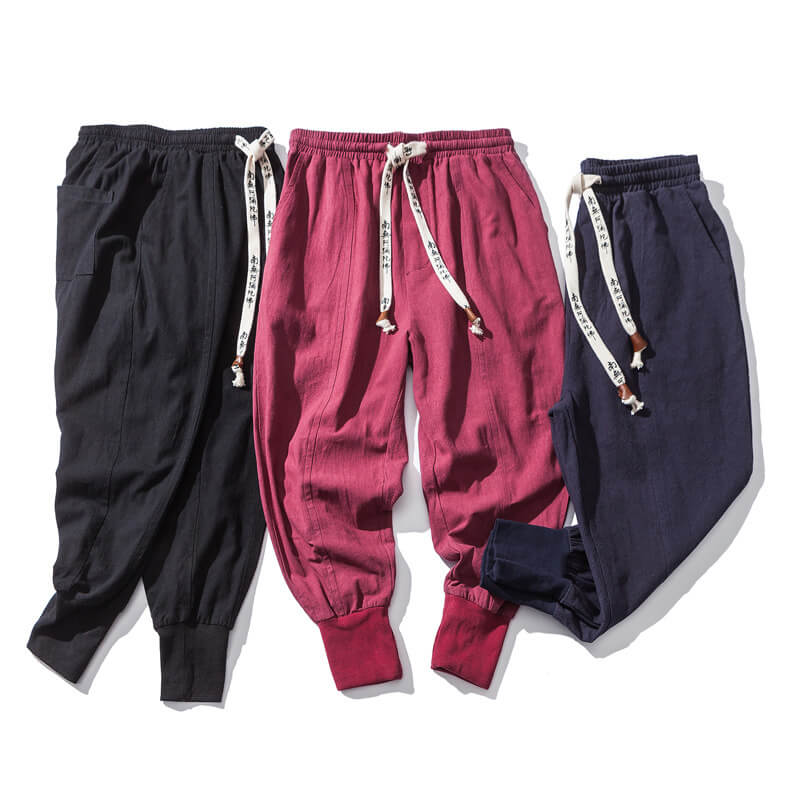 Pantalones japoneses transpirables para hombres hechos de lino holgado estilo callejero