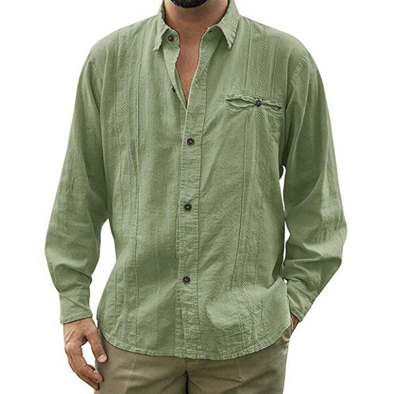 einfarbiges Langarm-Leinenhemd für Herren