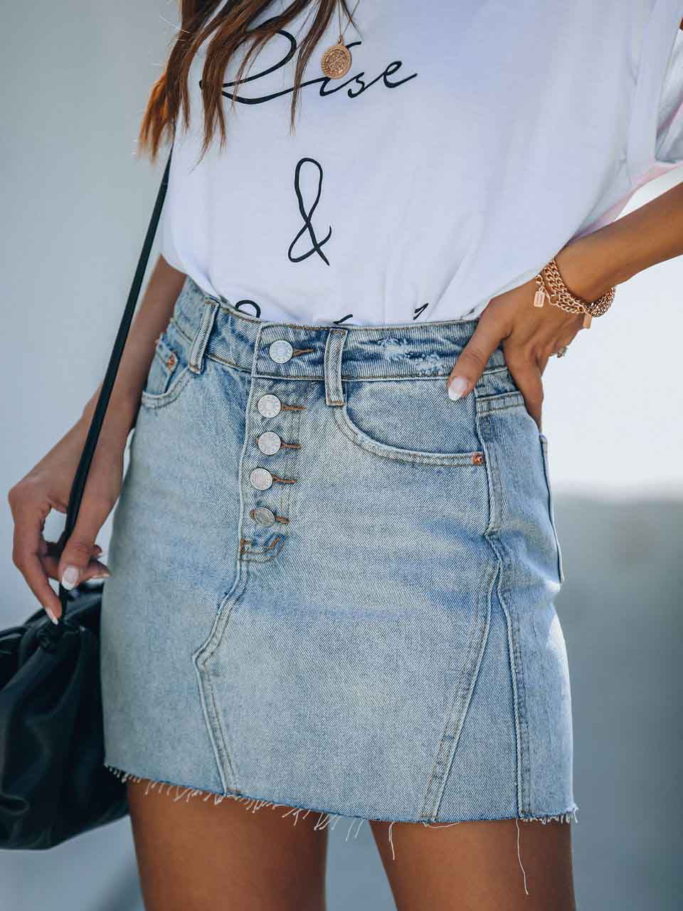 Damen-Jeansrock mit Drucktasche mit amerikanischer Flagge