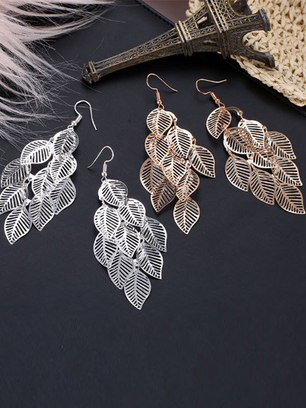 Pendientes fértiles multicapa de hoja hueca para mujer