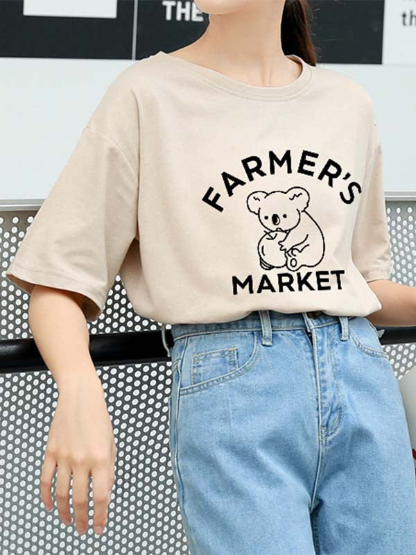 Lässige lose gedruckte Buchstaben-Koala-T-Shirt der Frauen