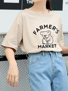 Lässige lose gedruckte Buchstaben-Koala-T-Shirt der Frauen