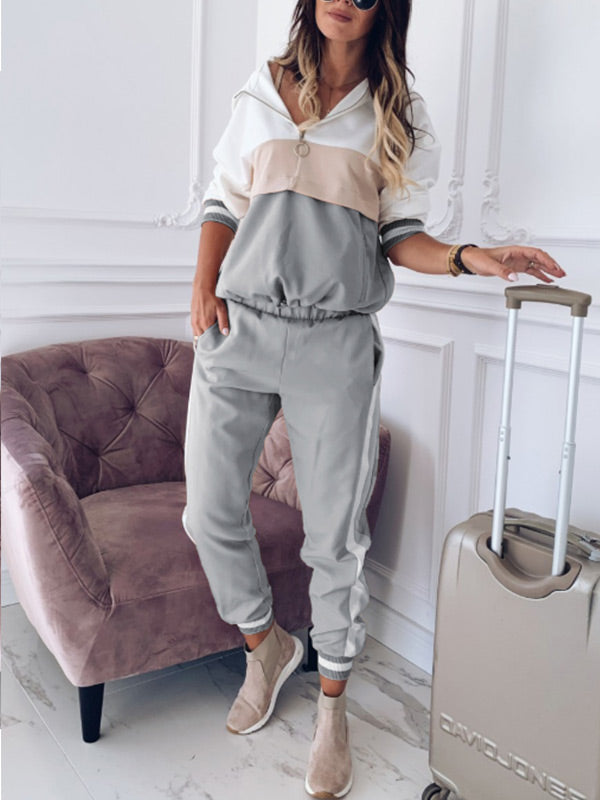 Frauen Hooded Colorblock Fashion Sportanzug