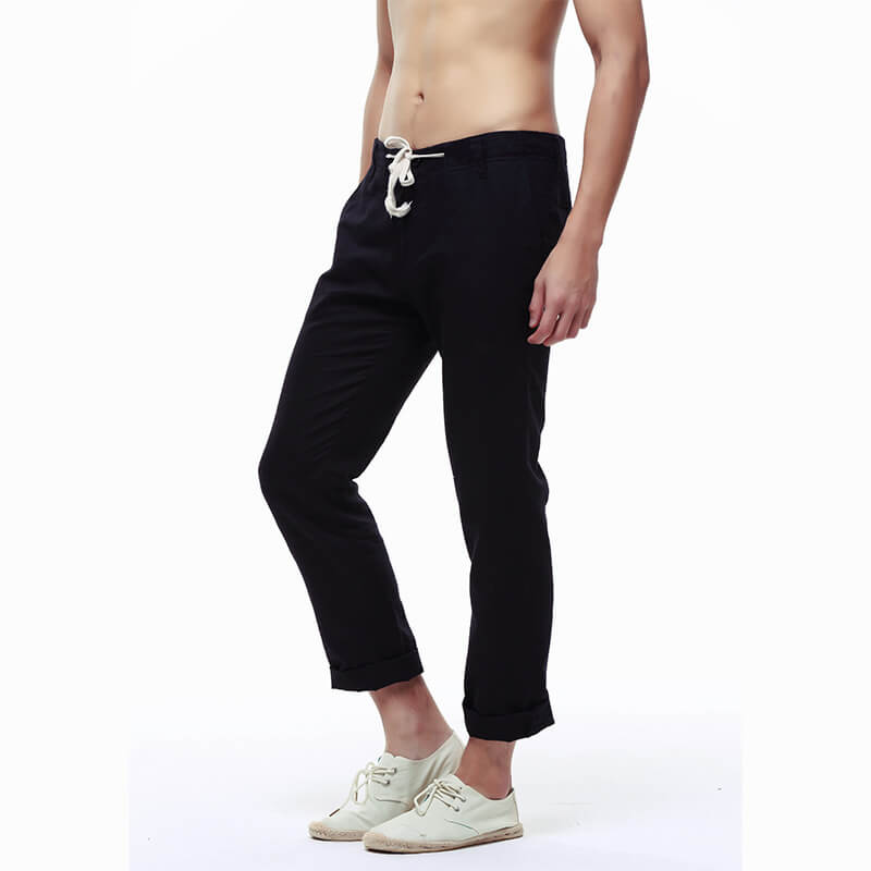 Piernas finas y ligeras de verano para hombres, pantalones de algodón de lino transpirables