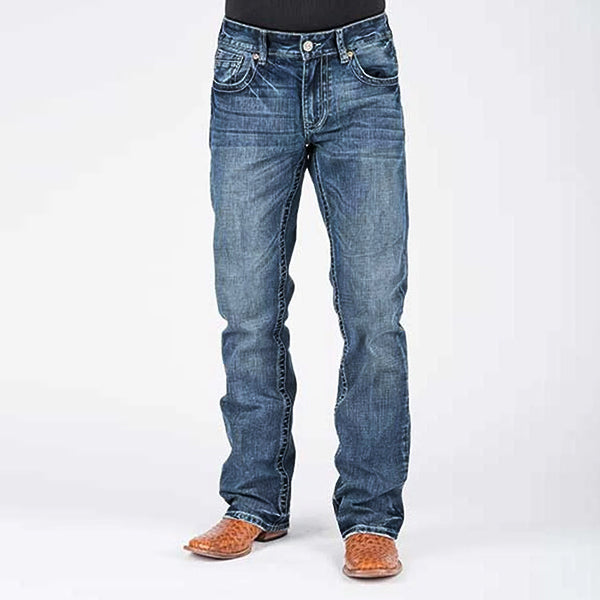 Jeans con corte de zapato piezo denim inverso de baja nobleza