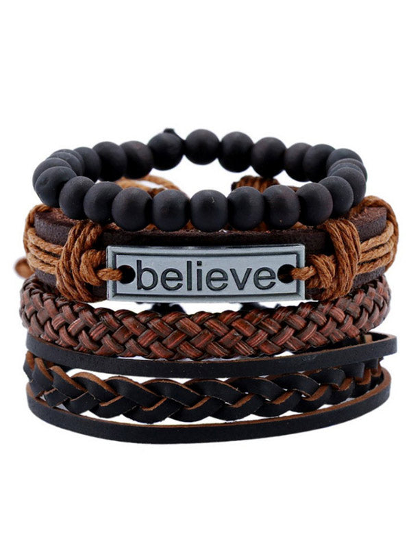 Correa unisex de cuero tejido vintage Believe