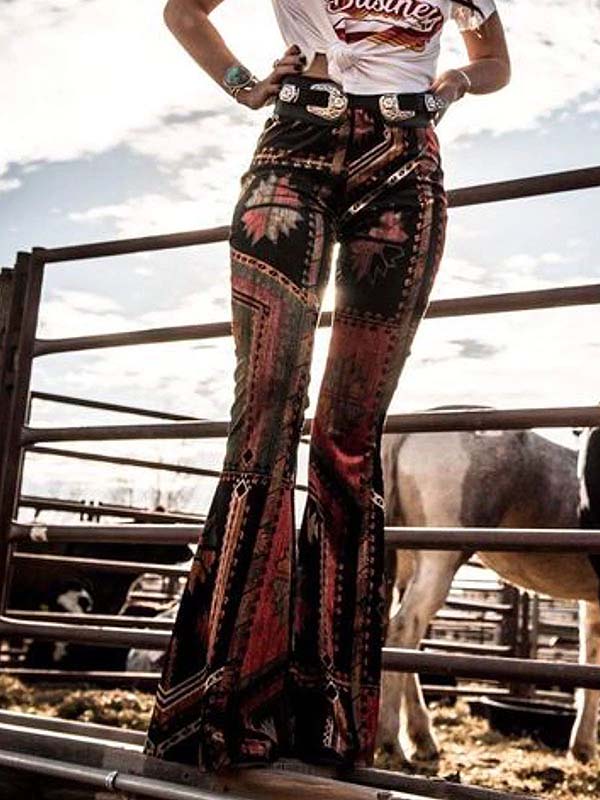 Moteriškos vintažinės margintos atsitiktinės kelnės