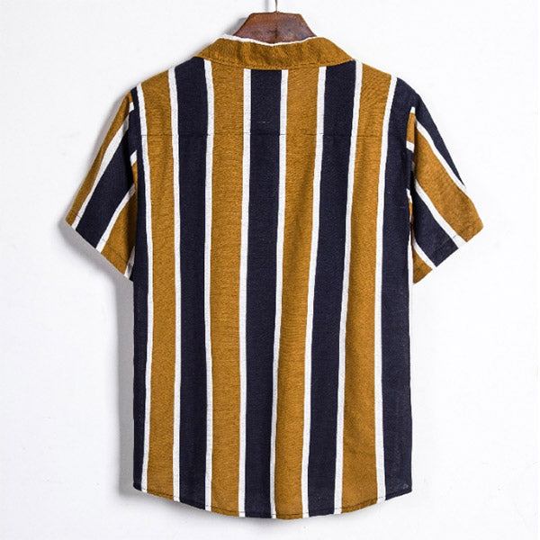 Camisa de hombre de manga corta en algodón y lino.