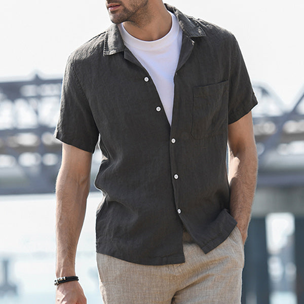 Atmungsaktives lässiges Kurzarmhemd aus Leinen für Herren