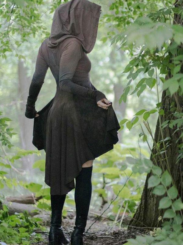 Vintage Vintage gefärbte Baumwoll-Mischung Casual Hooded Dress