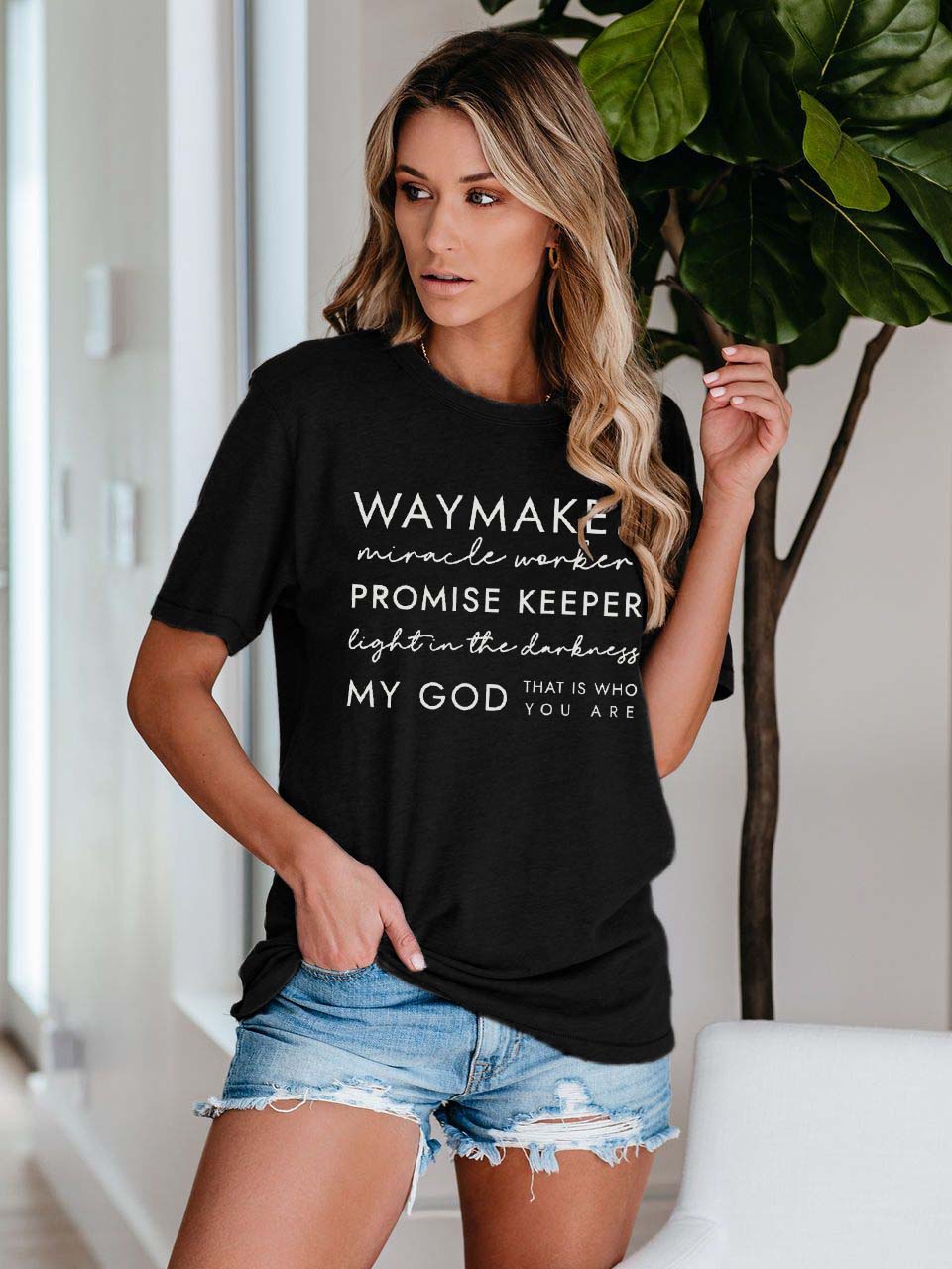 Frauen Way Maker Songtexte Faith Print T-Shirt