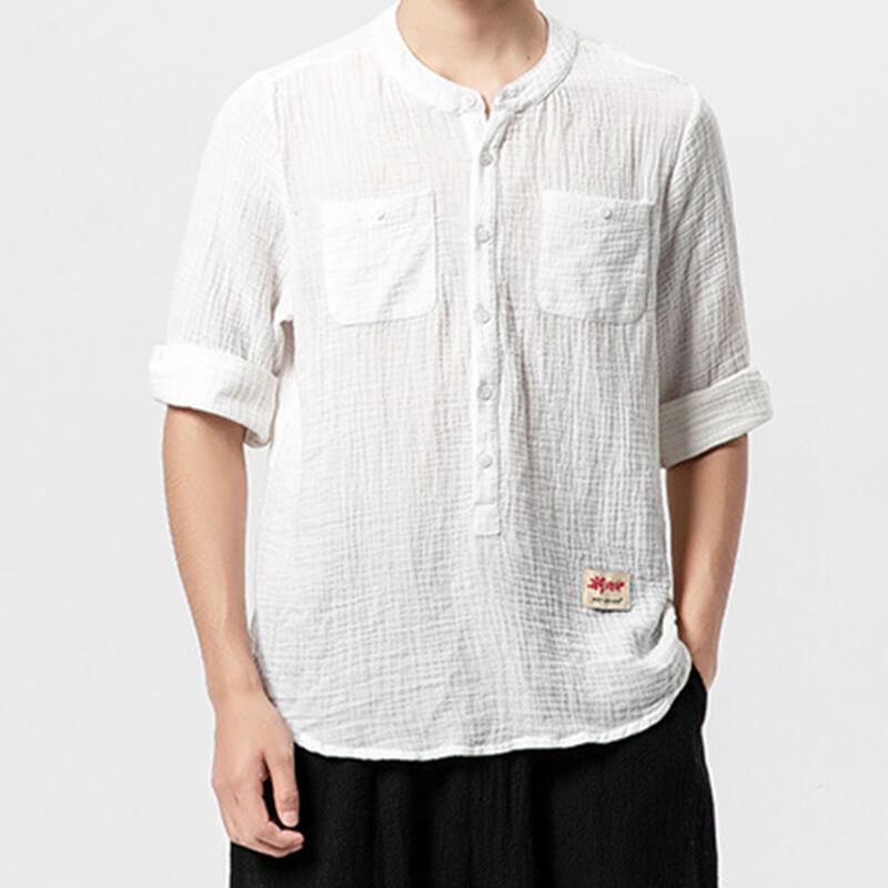 Camisa de lino vintage clásica de verano para hombres, transpirable, cómoda y ligera.