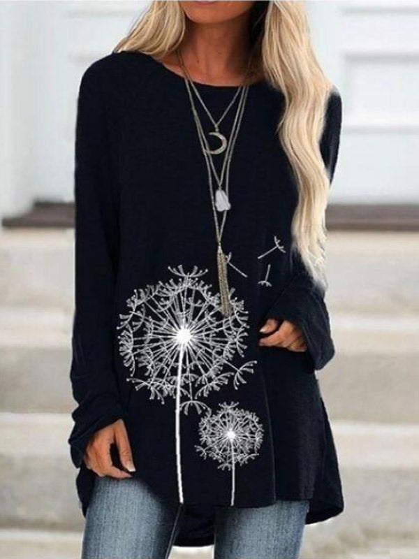 Damen Blumendruck Oberteil mit Rundhalsausschnitt