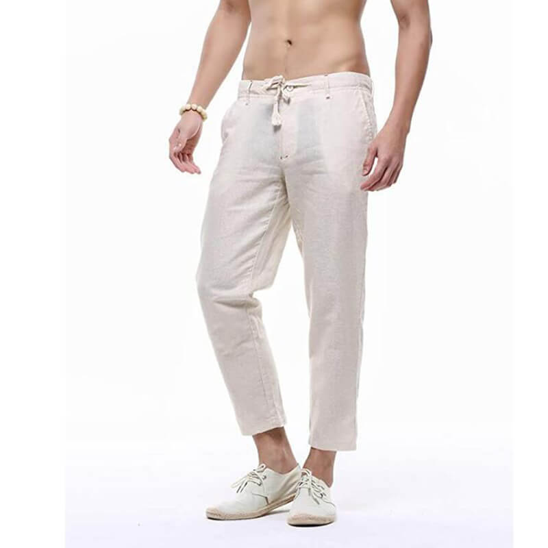 Piernas finas y ligeras de verano para hombres, pantalones de algodón de lino transpirables