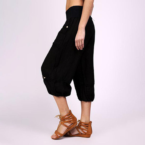 Frauen einfarbige elastische Taille Jogger Capris